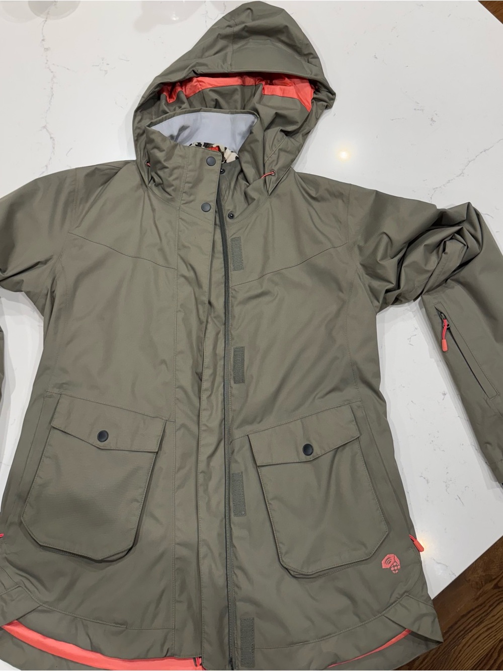 Mountain Hardwear Olive Green Jacket with Coral Accents